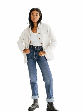 NWT, One Third Sherpa Jacket Cream Button Front Cozy Teddy Coat  Size S